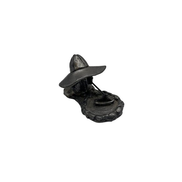 Vintage Pewter Sculpture Of Man With Sombrero Rowing Boat Figurine - Picture 1 of 4
